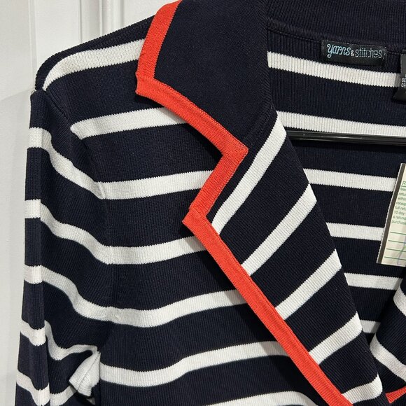 Yarns & Stitches Small Striped Red Trim Button Front Cardigan Nautical Preppy NW - Picture 4 of 11